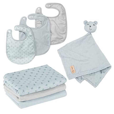 roba Geschenkset Baby Essentials 'Lil Planet' - Lätzchen Set, Schmustuch, Textilwindeln - Geschenk zur Geburt - Bio-Baumwolle GOTS - Hellblau