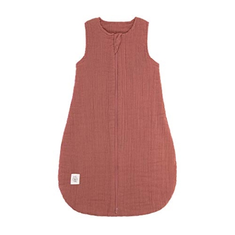 LÄSSIG Baby Sommerschlafsack ohne Ärmel Muslin Baumwolle GOTS zertifiziert unisex/Muslin Sleeping Bag rosewood, Größe 50/56 0-2 Monate
