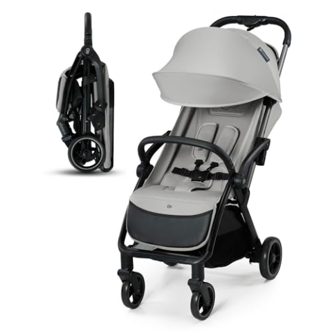 Kinderkraft APINO Buggy bis 22 kg, Liegebuggy, Kinderwagen, Leicht - 7,5kg, Automatisches zusammeklappen, Verstellbare Rückenlehne bis zur Liegeposition, ideal für Reisen, Grau