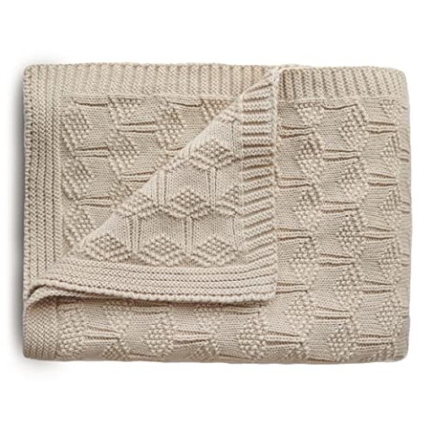 mushie Gestrickte Decke für Baby & Kinder | Decke auf 80x100 cm & 100% Bio-Baumwolle | Vielseitig & Perfekt für jedes Wetter (Honeycomb Beige)