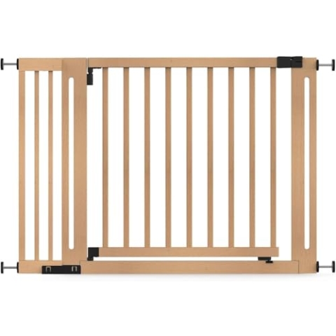 Safetots Naturholz Elegance Treppenschutzgitter, Natur, 115cm - 123cm, Druckmontage Sicherheitsgitter, 73cm Extra Breite Türöffnung, Extra Breites Gitter für Treppen, Flure und Türen
