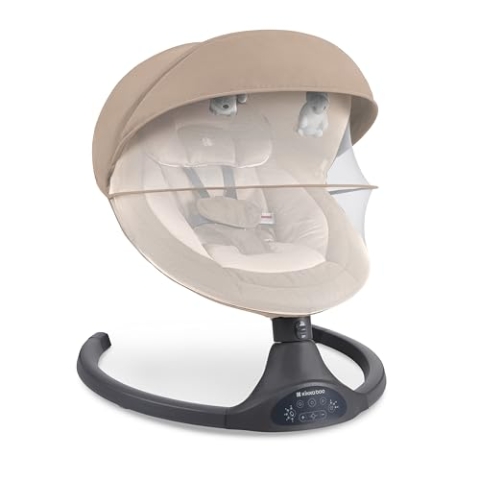 Kikka Boo Codie Babywippe Elektrisch für Neugeborene mit Musik – Baby Schaukelstuhl bis 9 kg, 5 Schwingstufen, Bluetooth, Verstellbare Rückenlehne, 10 Melodien, Beige