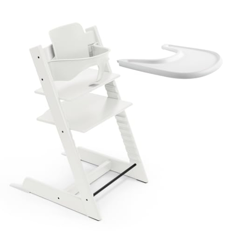 Stokke Tripp Trapp Hochstuhl (White) Mit Tray - Beinhaltet Stuhl, Baby Set 2 Für Kinder 6-36 Monate - Verstellbar, Ergonomisch Und Leicht Zu Reinigen