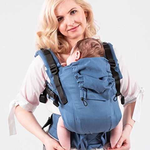 Isara The One Bluestone Babytrage - verstellbaren Babybauchtrage - 3-20 kg - Für Neugeborenen ab geburt - Bauch und Rückentrage - baby tragesystem - 100% Bio Baumwolle