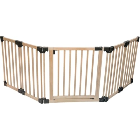 Safetots HolzMehrPanelMehrzweckSicherheitsbarriere, bis zu 256cm, Naturholz, 76cm Hoch, Flexible Barriere, Raumteiler mit Tür für Babys und Kleinkinder, Einfache Installation