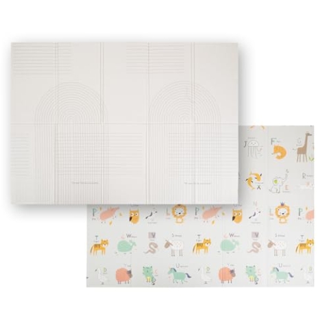 KiddyMoon Babymatte Zweiseitige Krabbelmatte Schaumstoffmatte Für Kinder Kindermatte Kindgerechte Muster Spielplatz Entwicklung Sicherer Bequemer Für Drinnen Draußen 150X200x1cm, Beige-Streifen
