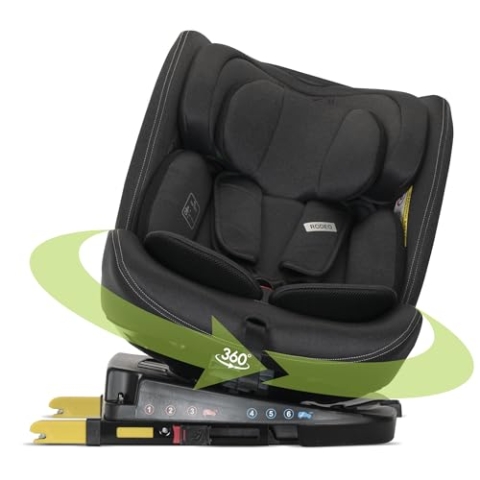 Lorelli Auto Kindersitz Rodeo, Mitwachsender Autositz mit Isofix i-Size 40-150cm - Gruppe 0+/1/2/3 (0-36 kg), Babysitz ab Geburt, 360 Grad drehbar, 5-Punkt-Gurt, Einstellbare Kopfstütze, Schwarz