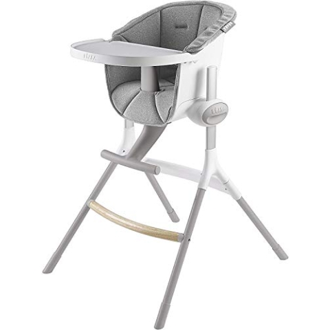 BÉABA - Hochstuhl Up & Down - Ergonomisch, mitwachsend mit abnehmbarem Essbrett - In 6 Höhenpositionen verstellbar- Komfort, Design, widerstandsfähige Materialien, hergestellt in Frankreich-Grau/Weiß