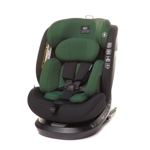 4BABY Kindersitz drehbar 360 mit ISOFIX ROTO-FIX, Autositz 40-150 cm, R129 norm, Kopf, Rückenlehnen und Sitzverstellung, I-SIZE (Dark Green)