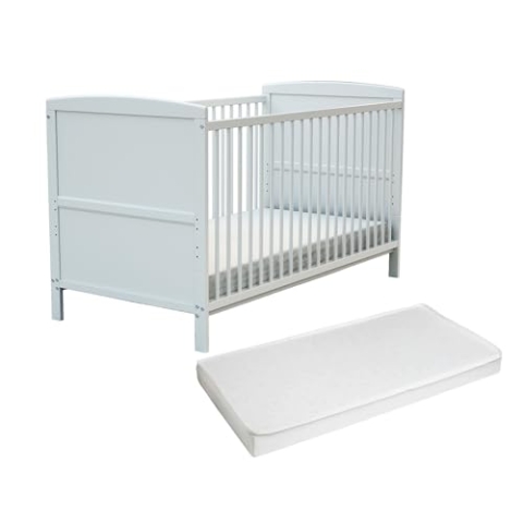 At4 - Babybett umbaubar zum juniorbett Holz ESSENTIEL mit Matratze Weiß 70 x 140 cm|144 x 74 x 86,5 cm |Kinderbett 2 in 1 mädchen und Jung - Gitterbett mit Lattenrost 3 Stufen Höhenverstellbar