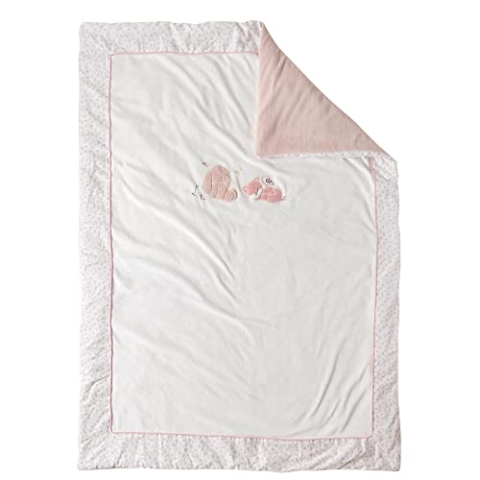 Nattou Große Kuscheldecke für Babys aus Baumwolle und Polyester, Fuchs und Hase, Mit Wendemotiv, 135 x 100 cm, Alice und Pomme, Rosa