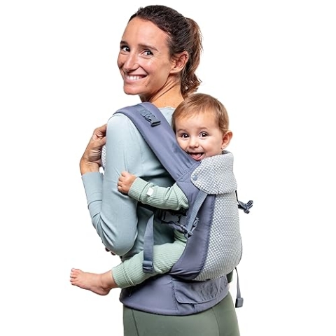 Beco Gemini Cool Babytrage Neugeborene ab Geburt bis Kleinkind - 4 Tragepositionen, Baby Trage, Babytrage ab Geburt, Ergonomischer Baby Carrier mit verstellbarem Sitz, 3-16 kg (Dunkelgrau)