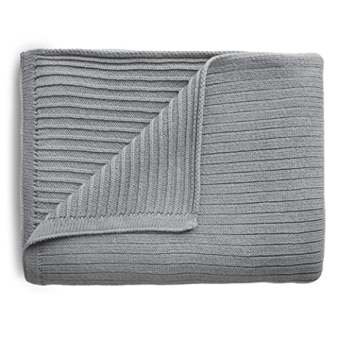 mushie Gestrickte Decke für Baby & Kinder | Decke auf 80x100 cm & 100% Bio-Baumwolle | Vielseitig & Perfekt für jedes Wetter (Ribbed Gray Melange)