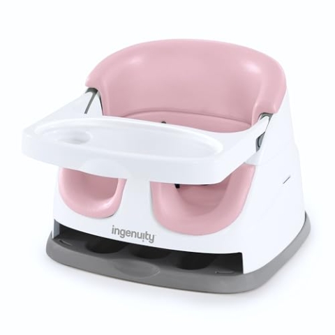 Ingenuity 2 in 1 Sitzerhöhung Stuhl, Babysitzerhöhung & Kleinkindersitz mit abnehmbaren Tablett, Essen & Fütterung Sitz für Kleinkinder, leicht zu reinigen, ideal für unterwegs, Peony, ab 6 Monaten