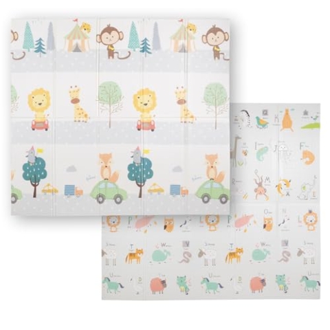 KiddyMoon Babymatte Zweiseitige Krabbelmatte Schaumstoffmatte Für Kinder Kindermatte Kindgerechte Muster Spielplatz Entwicklung Sicherer Bequemer Für Drinnen Draußen 180X200x1cm, Orange-Zirkus
