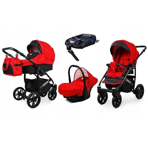 BabyLux® Kinderwagen Set 4 in 1 - Miracle - incl. Babywanne, Buggy Sportsitz, Auto-Babyschale, ISOFIX-Basisstation - Autositz - Kinderwagenset - Kombikinderwagen mit Wickeltasche usw.