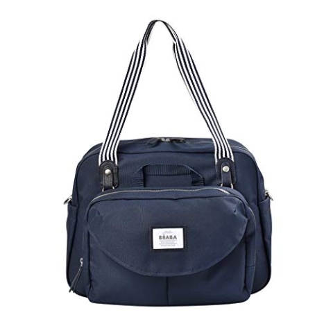 Béaba – Wickeltasche Genève II – Modulierbar, vielfältige Staumöglichkeiten – Vordertasche, Wickelunterlage – Isolierfach für Babynahrung, Befestigung für Kinderwagen – marineblau