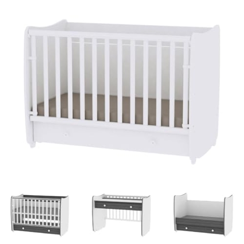 Lorelli Babybett Dream 70 x 140 cm umbaubar Kinderbett Schaukelbett Schreibtisch, Farben:weiß