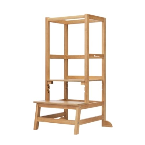 Bebeconfort Nola, Montessori Lernturm Kinder, 1,5–6 Jahre (bis zu 30 kg), 3 Höhenstufen, geprüfte Sicherheit, 6,4 kg leichter Turm für Kleinkinder, langlebiges Design, einfache Montage, Natural Wood