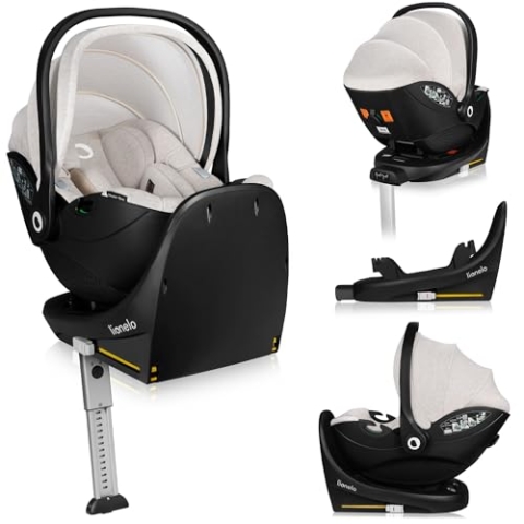 Lionelo MOXIE i-Size SET Kindersitz mit Basis 40-87 cm Babyschale ISOFIX-Befestigung und Stützfuß, Seitenschutz, Kopfstützenverstellung, Dri-Seat-Einlage