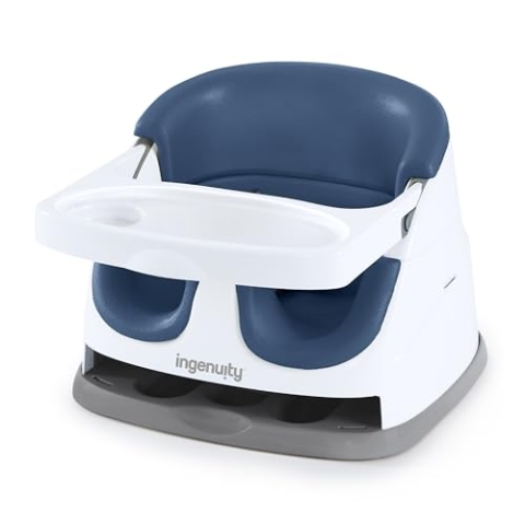 Ingenuity 2 in 1 Sitzerhöhung Stuhl, Babysitzerhöhung & Kleinkindersitz mit abnehmbaren Tablett, Essen & Fütterung Sitz für Kleinkinder, leicht zu reinigen, ideal für unterwegs, Blau, ab 6 Monaten