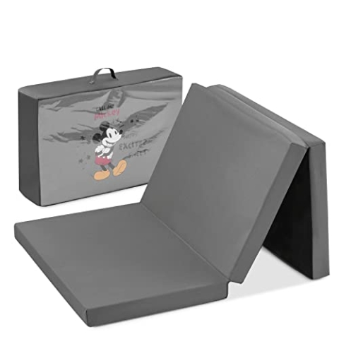 hauck Disney Faltmatratze für Kinderreisebetten mit Tragetasche 120x60x5 cm, Zusammenklappbar, Kompatibel mit Dream N Play Plus, Sleep N Play Go Plus, Play N Relax Center (Sleeper, Mickey Mouse Grey)