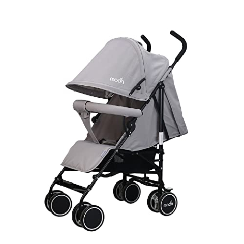 The Moon Brand Neo Plus Leichter Reise-Kinderwagen für Baby/Kinder/Kleinkinder ab 0 Monaten (bis zu 18 kg), Regenschirm-Faltung, mehrere Positionen, verstellbarer Sitz, Aufbewahrungskorb, Hellgrau