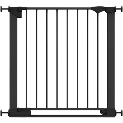 Safetots Sicherheitsstuffen Treppenschutzgitter, Schwarz, 75cm - 82cm, Extra Niedrige Durchgangshöhe, Druckmontage Sicherheitsgitter, Kinderschutzgitter für Treppen, Einfache Installation