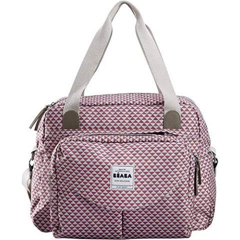 Béaba – Wickeltasche Genève II – Modulierbar, vielfältige Staumöglichkeiten – Vordertasche, Wickelunterlage – Isolierfach für Babynahrung, Befestigung für Kinderwagen – marsala
