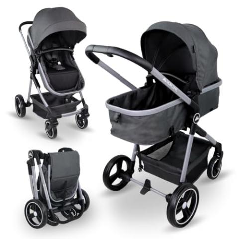 Mobiclinic® kids, Kinderwagen + babywanne, 2 in 1, Nuit, Ultrakompakt, 5-punkt-gurtsystem, 22 kg, Einhandbedienung, Verstellbar, Verstellbare rückenlehne, Motorhaube, Korb, Fußbremse, Wendbar