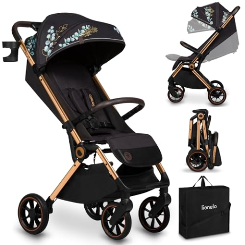 LIONELO Cloe Zusammenklappbarer Kinderwagen bis zu 22 kg, Verstellbare Rückenlehne Schlaffunktion, 5-Punkt-Gurt Große Schwenkräder Moskitonetz Becherhalter Leichtgewicht Kompakt Wasserdicht