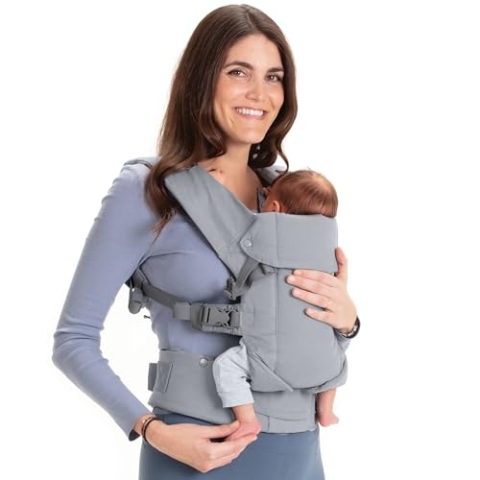 Beco Gemini Babytrage Neugeborene ab Geburt bis Kleinkind - 4 Tragepositionen Baby Trage aus 100% Baumwolle - Babytrage ab Geburt, Ergonomischer Baby Carrier mit verstellbarem Sitz, 3-16 kg (Grau)
