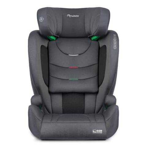 Nukido Kindersitz 15-36 kg Autositz Kinder Kinderautositz i-Size ISOFIX 4 Punkt Sicherheitsgurt 100 Bis 150 cm Einstellung Der Kopfstütze Abnehmbarer Bezug Waschbar 4 Bis 12 Jahre Grau