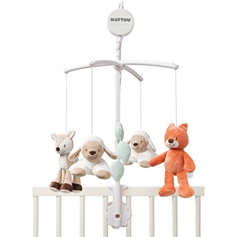 Nattou Mobile mit Spieluhr Fanny und Oscar, Sanftes Wiegelied "La-Le-Lu", 48 x 7 x 15 cm, Weiß/Beige/Orange