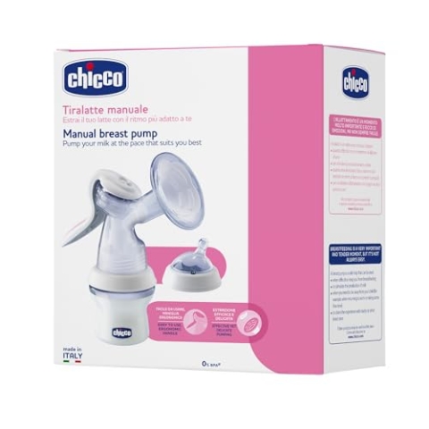 Chicco Natural Feeling Handmilchpumpe, Komfortable und Schnelle Stillpumpe, Einfaches Abpumpen der Milch, Ergonomische Form, mit Geneigtem Sauger und Hermetischem Deckel, Wird zur Babyflasche - 150 ml