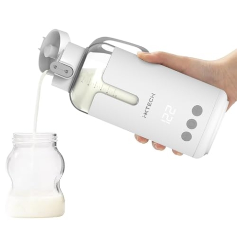 IXTECH Tragbarer Wasserwärmer für Babyformel, Milch, 237 ml, elektrische Erwärmung mit einstellbarer Temperaturkontrolle, auslaufsicherer Auslauf, wiederaufladbar und kabellos