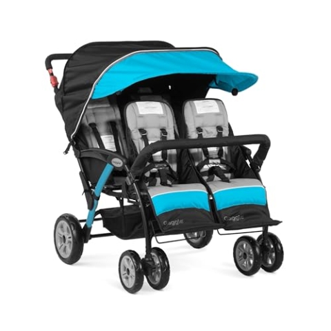 Gaggle by Foundations Compass 4-Sitzer Quad-Kinderwagen mit UV-Schutz, 5-Punkt-Gurt für zusätzliche Sicherheit, Fußbremse, schlauchlose Räder für alle Gelände (Blaugrün)