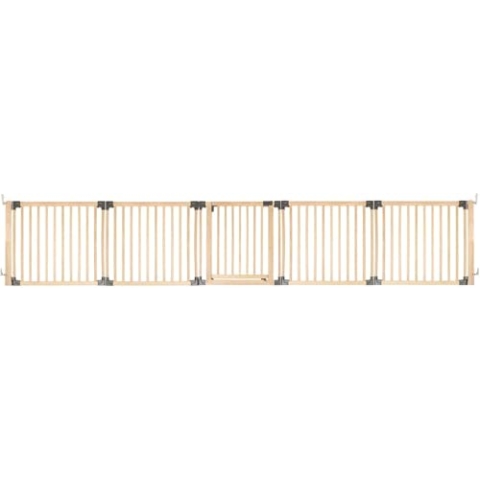 Safetots HolzMehrPanelRaumteiler, bis zu 416cm, Naturholz, 76cm Hoch, MehrPanelflexible Raumbarriere, Raumteiler mit Tür für Babys und Kleinkinder, Einfache Installation