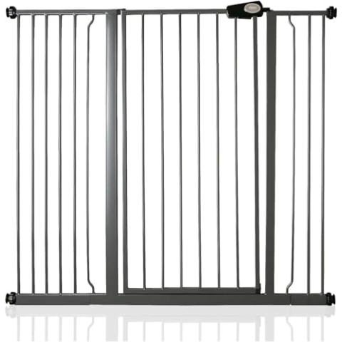 Bettacare Extra Hohes Sicherheitsgitter für Kinder und Hunde, 120.3cm - 127.9cm, Schiefergrau, Extra Hohes Babygitter von 104cm Höhe, Druckmontage-Sicherheitsgitter für Treppen