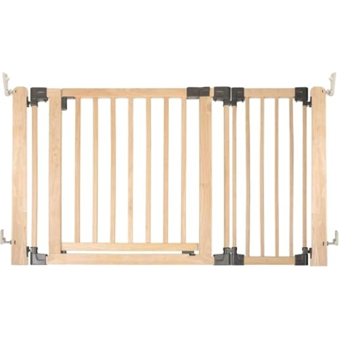 Safetots HolzMehrPanelRaumteiler, bis zu 136cm, Naturholz, 76cm Hoch, MehrPanelflexible Raumbarriere, Raumteiler mit Tür für Babys und Kleinkinder, Einfache Installation