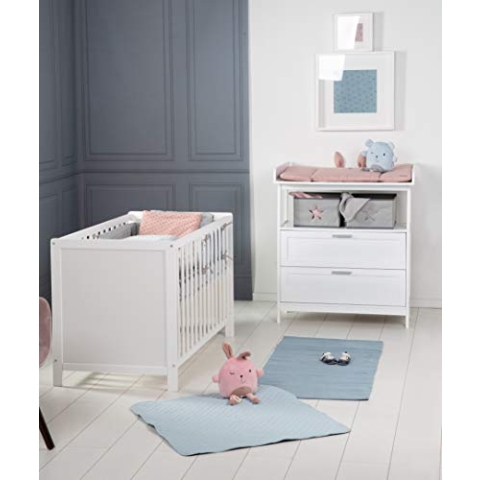 roba Babyzimmer Set 2 teilig - Wickelkommode Hamburg mit Wickeltisch abnehmbar & 2 Schubladen + Babybett 60 x 120 cm mit Funktion als Beistellbett - Holz weiß