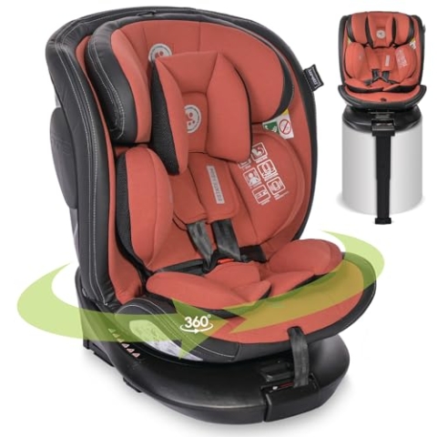 Lorelli Auto Kindersitz Estate mit Isofix Basis und Stützbein, 360 Grad drehbar, 0-36kg Mitwachsender Autositz i-Size 40-150cm, Babysitz ab Geburt, 5-Punkt-Gurt, Einstellbare Kopfstütze, ginger