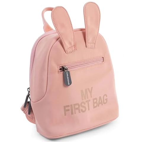CHILDHOME, Kinderrucksack Baby, Schule, Vorschule, Kinderkrippe, Zwei Fächer, Lunchbag/Flaschen geeignet, Abnehmbare Sicherheitsschnalle, Wasserabweisend, My First Bag, Rosa und Kupfer