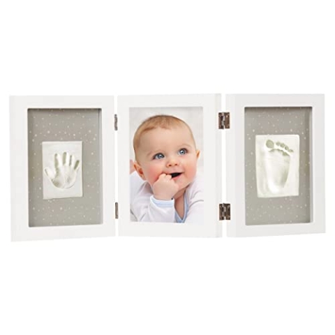 Dooky Gift Set Hand- und Fußabdruck mit Fotorahmen + Memorybox für Baby (dreifacher Bilderrahmen in luxuriöser Erinnerungsbox, inkl. Knete, SGS getestet, ideal als Geschenk), weiß