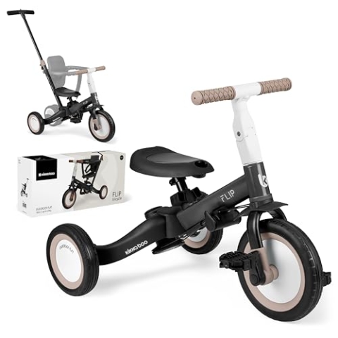KikkaBoo FLIP 5-in-1 Dreirad Laufrad, Kinderrad ab 1 bis 5 Jahren mit Schubstange, Umwandelbares Kinderdreirad zum Laufrad mit oder ohne Pedale, verstellbar und umbaubar, Schwarz