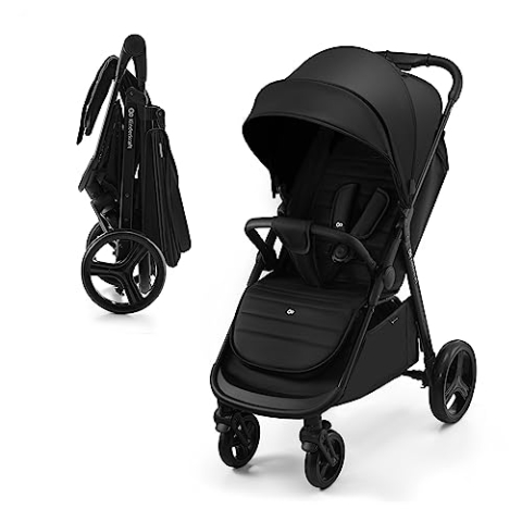 Kinderkraft RINE Buggy bis 22 kg, Kinderwagen, Mit einer Hand zusammenklappbar, wasserfestes Verdeck mit UPF50+ Filter, liegende Position, Getränkehalter im set, Schwarz