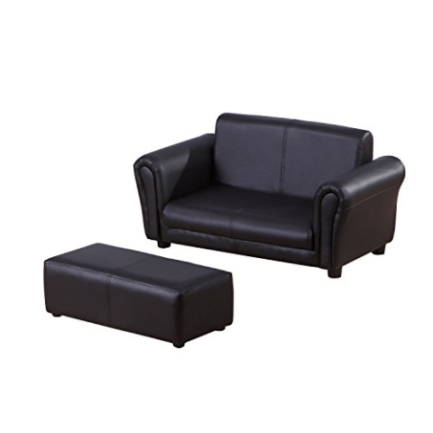 HOMCOM Kindersessel mit Fußhocker, Kindercouch mit Hocker, Kindersofa, Sofa Sessel, Schwarz, 83 x 42 x 41 cm