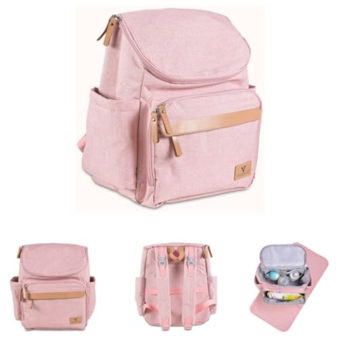 Cangaroo Kinderwagentasche Megan Rucksack Wickelunterlage Reißverschluss Henkel, Farben:rosa