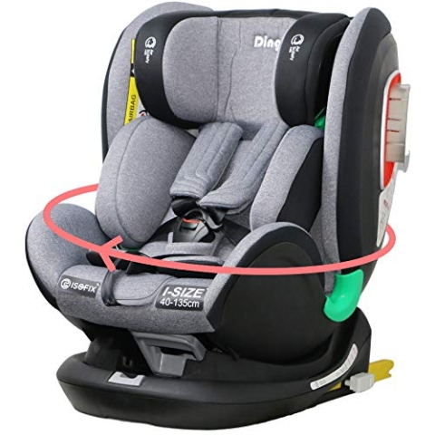 Ding Philo IE67 i-Size drehbar mit Isofix, Top Tether, Seitenaufprallschutz,Verkleinerungskissen Prüfsiegel (R129/03) uvm., grau