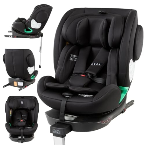 FableKids NORA Kindersitz Schwarz | 360° drehbarer i-Size Autokindersitz 40–150 cm | Reboarder mit ISOFIX & Stützbein | höhenverstellbare Kopfstütze & Rückenlehne | ECE R129/04 zertifiziert